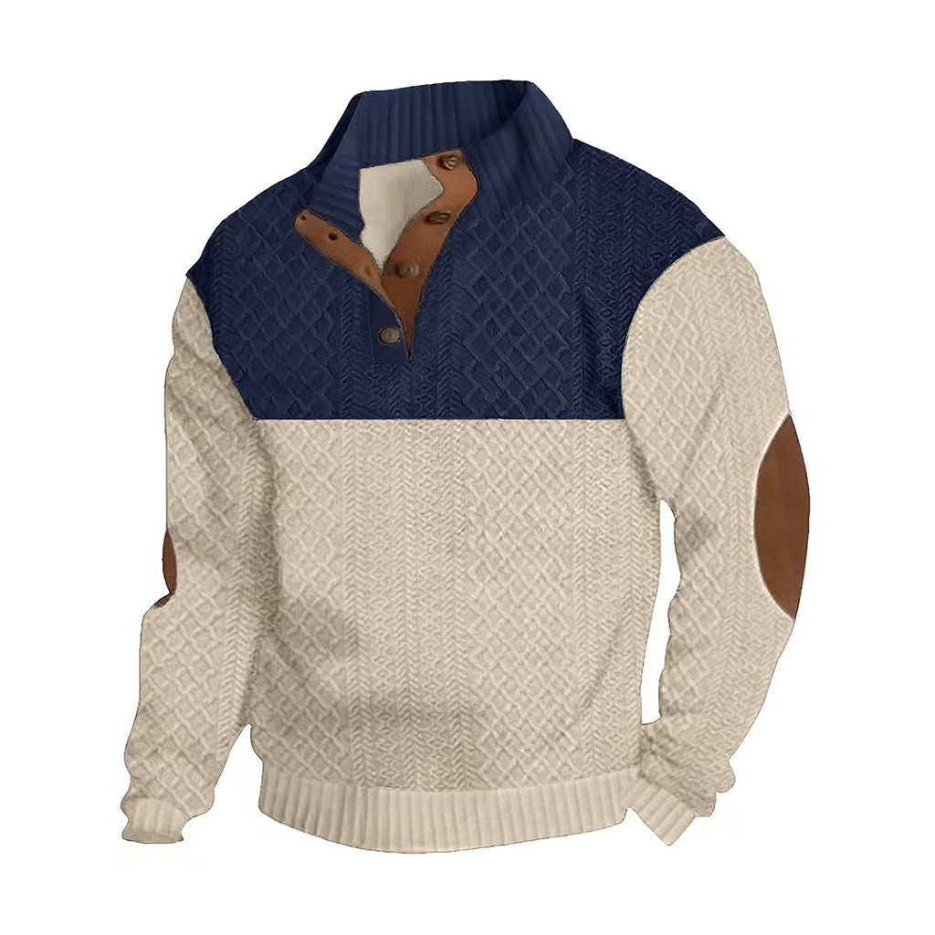✨ Timeless Comfort | Men's Textured Patchwork Crew-Neck Sweater