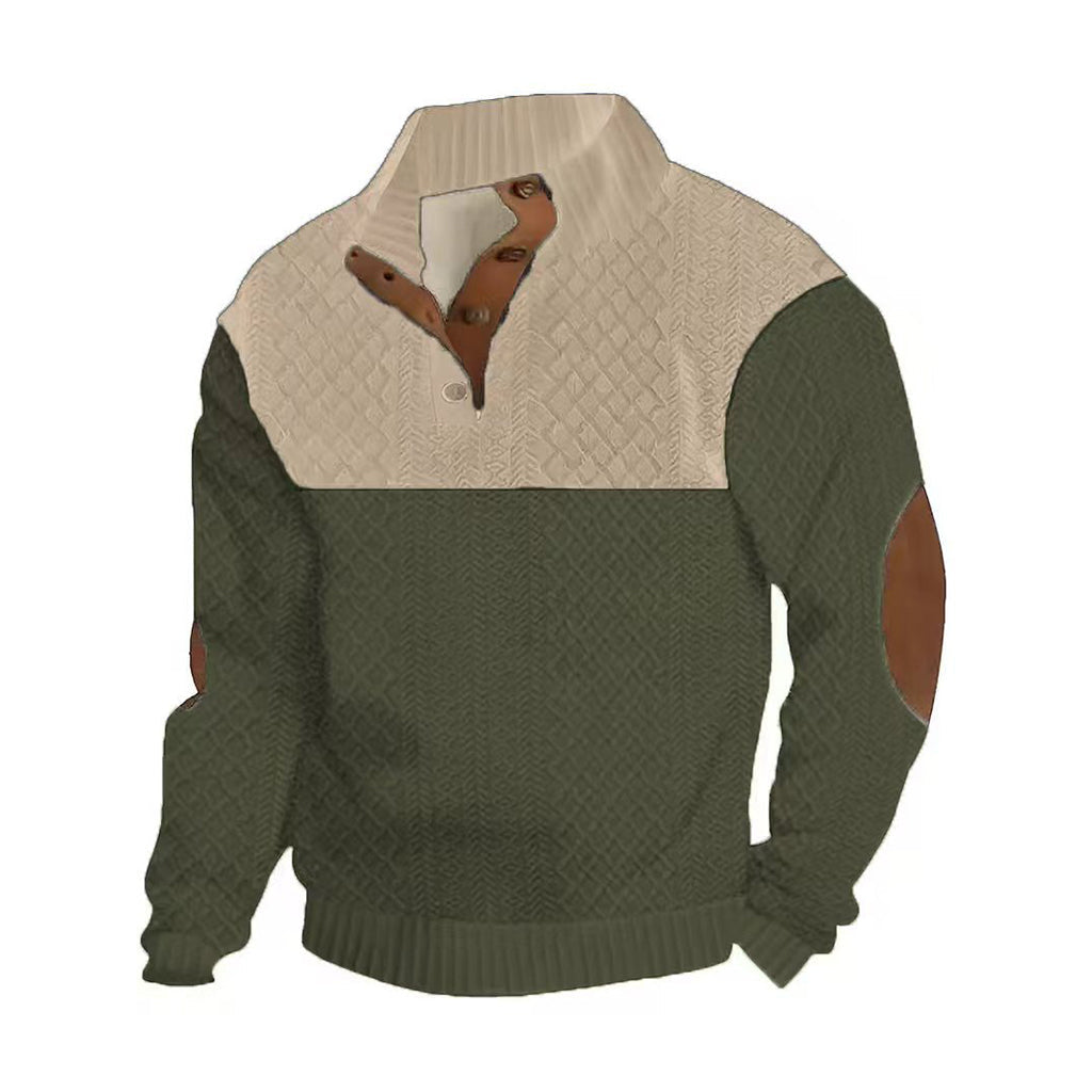 ✨ Timeless Comfort | Men's Textured Patchwork Crew-Neck Sweater