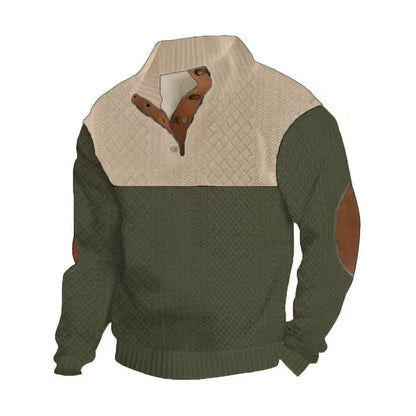✨ Timeless Comfort | Men's Textured Patchwork Crew-Neck Sweater