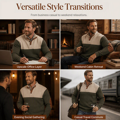 ✨ Timeless Comfort | Men's Textured Patchwork Crew-Neck Sweater