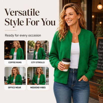 ✨ Easy Everyday Style | Women's Textured Zip-Up Baseball-Collar Jacket