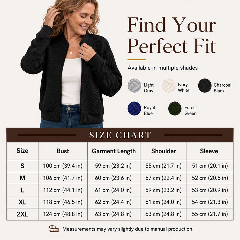 ✨ Easy Everyday Style | Women's Textured Zip-Up Baseball-Collar Jacket