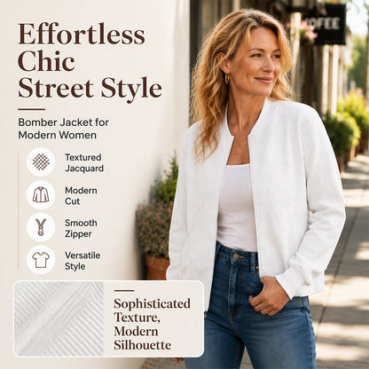 ✨ Easy Everyday Style | Women's Textured Zip-Up Baseball-Collar Jacket