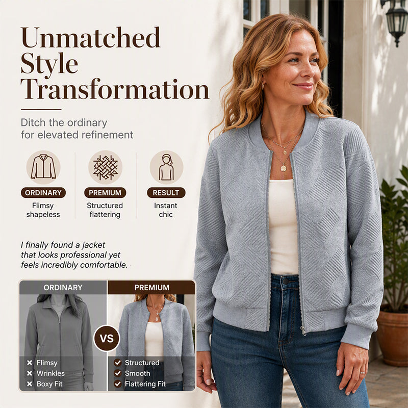✨ Easy Everyday Style | Women's Textured Zip-Up Baseball-Collar Jacket