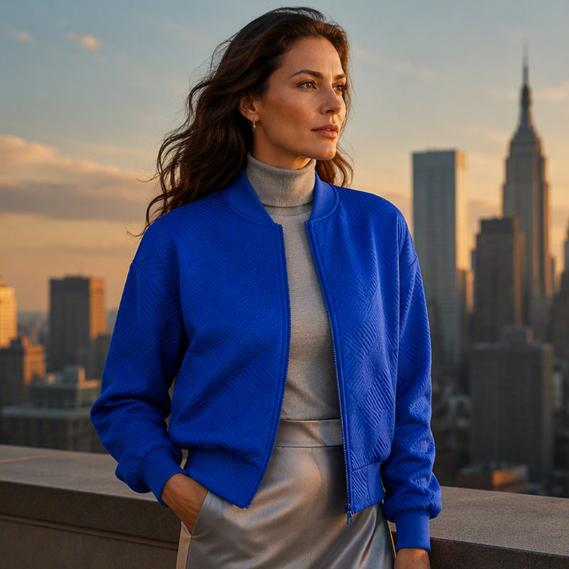 ✨ Easy Everyday Style | Women's Textured Zip-Up Baseball-Collar Jacket