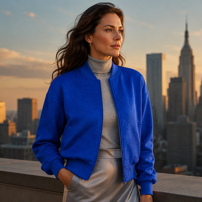 ✨ Easy Everyday Style | Women's Textured Zip-Up Baseball-Collar Jacket