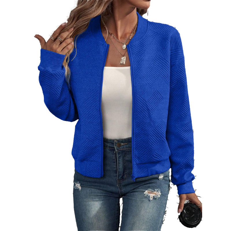 ✨ Easy Everyday Style | Women's Textured Zip-Up Baseball-Collar Jacket