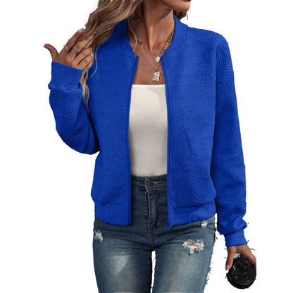 ✨ Easy Everyday Style | Women's Textured Zip-Up Baseball-Collar Jacket