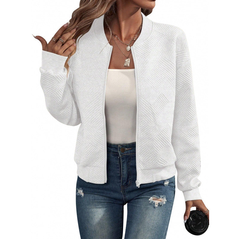 ✨ Easy Everyday Style | Women's Textured Zip-Up Baseball-Collar Jacket