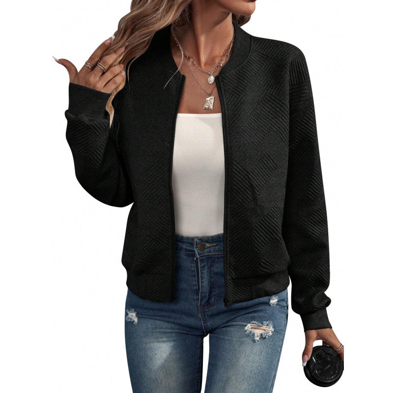 ✨ Easy Everyday Style | Women's Textured Zip-Up Baseball-Collar Jacket