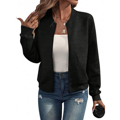 ✨ Easy Everyday Style | Women's Textured Zip-Up Baseball-Collar Jacket