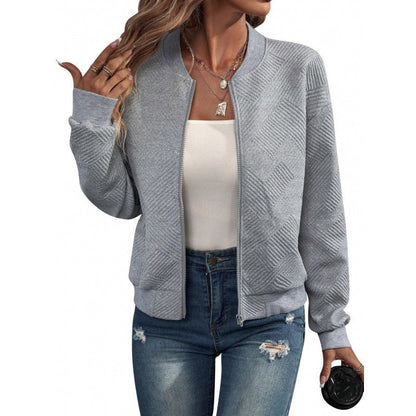 ✨ Easy Everyday Style | Women's Textured Zip-Up Baseball-Collar Jacket