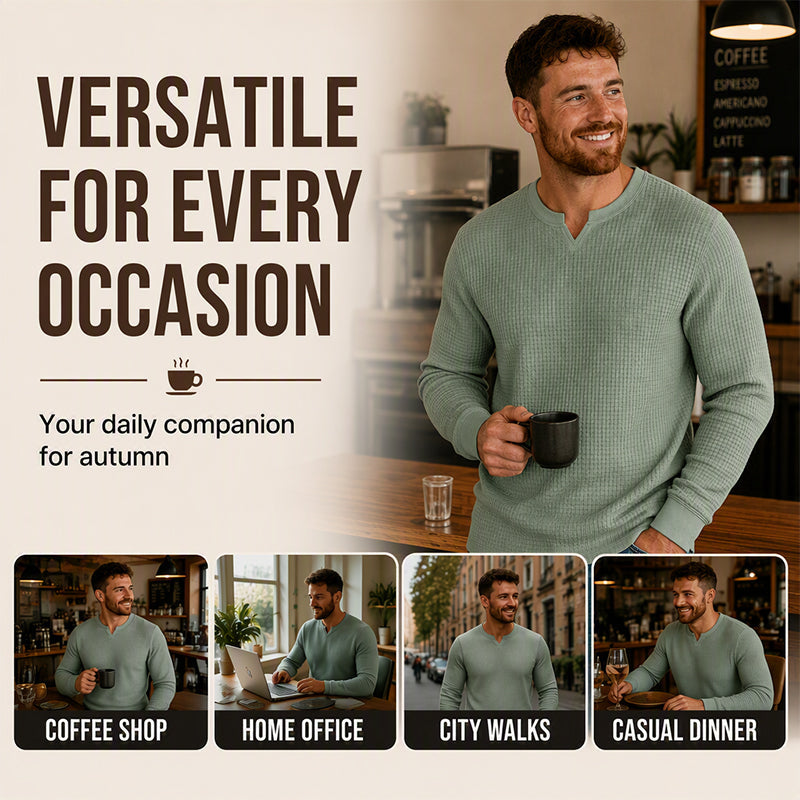 ✨ Timeless Comfort | Men's Textured Waffle-Knit V-Neck Shirt