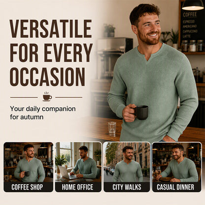 ✨ Timeless Comfort | Men's Textured Waffle-Knit V-Neck Shirt