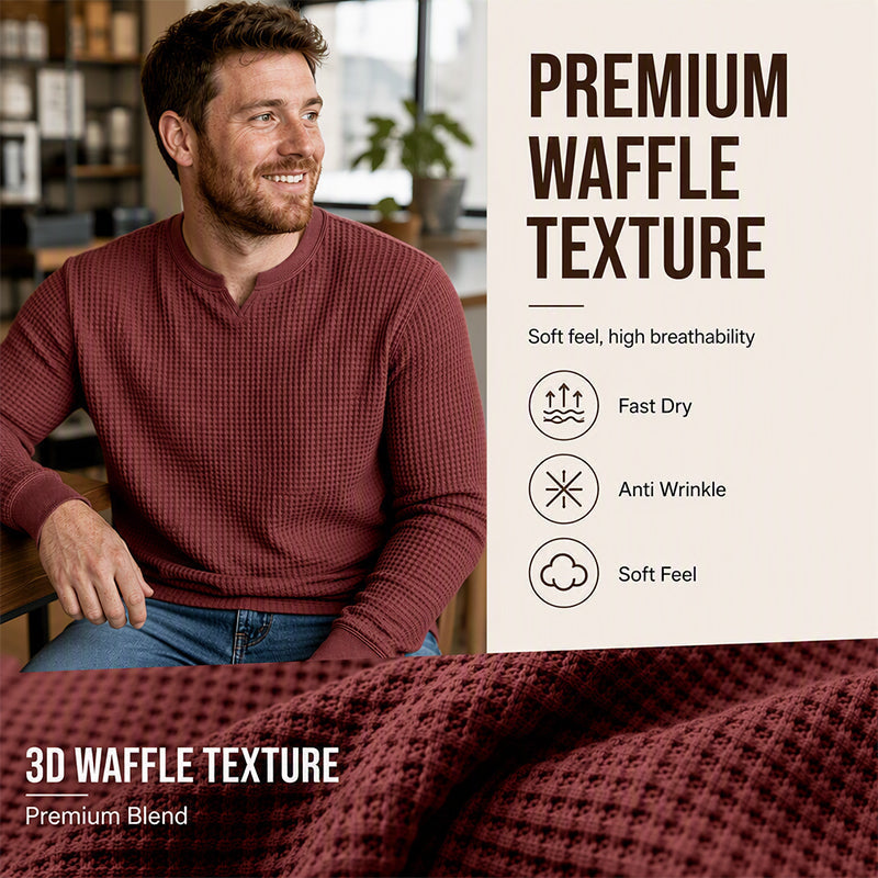 ✨ Timeless Comfort | Men's Textured Waffle-Knit V-Neck Shirt