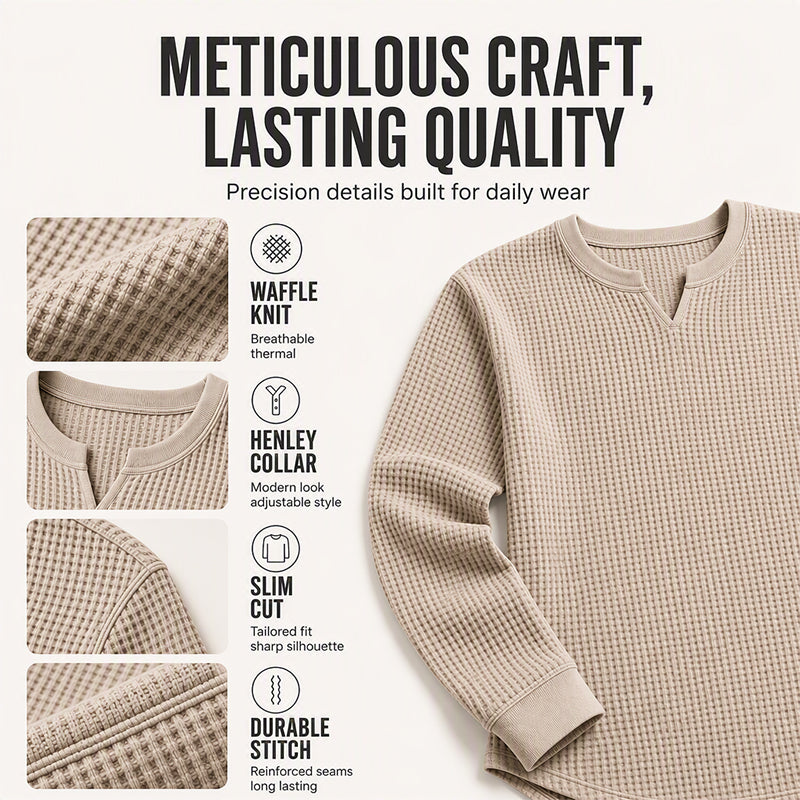 ✨ Timeless Comfort | Men's Textured Waffle-Knit V-Neck Shirt