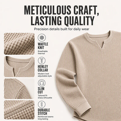 ✨ Timeless Comfort | Men's Textured Waffle-Knit V-Neck Shirt