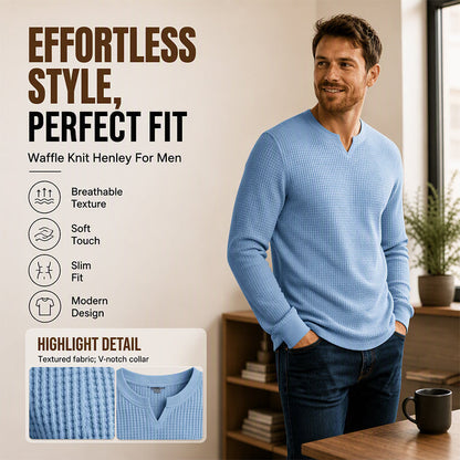 ✨ Timeless Comfort | Men's Textured Waffle-Knit V-Neck Shirt
