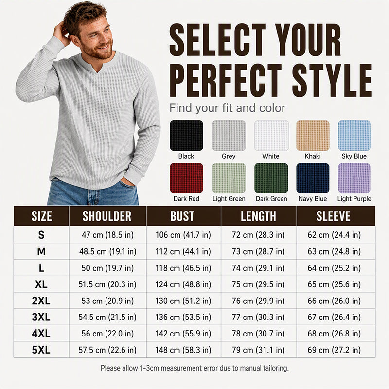 ✨ Timeless Comfort | Men's Textured Waffle-Knit V-Neck Shirt
