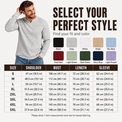 ✨ Timeless Comfort | Men's Textured Waffle-Knit V-Neck Shirt