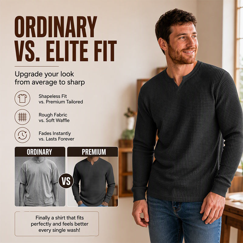 ✨ Timeless Comfort | Men's Textured Waffle-Knit V-Neck Shirt