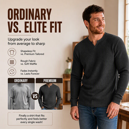 ✨ Timeless Comfort | Men's Textured Waffle-Knit V-Neck Shirt