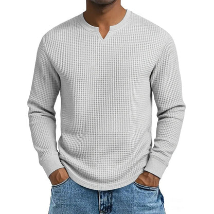✨ Timeless Comfort | Men's Textured Waffle-Knit V-Neck Shirt