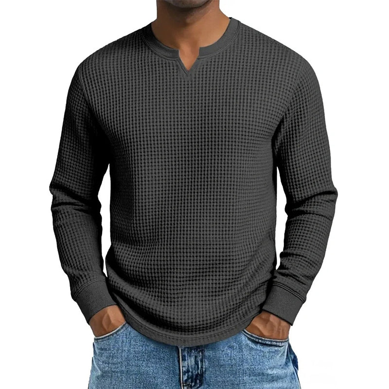 ✨ Timeless Comfort | Men's Textured Waffle-Knit V-Neck Shirt
