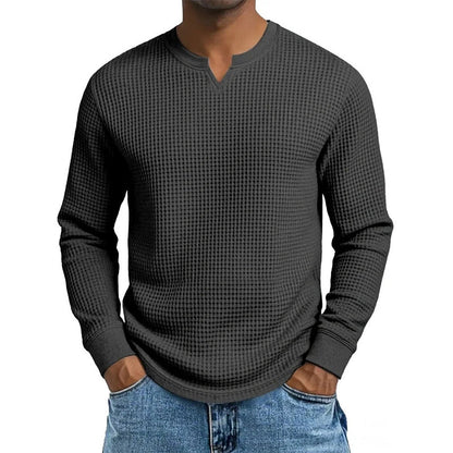 ✨ Timeless Comfort | Men's Textured Waffle-Knit V-Neck Shirt