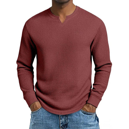 ✨ Timeless Comfort | Men's Textured Waffle-Knit V-Neck Shirt