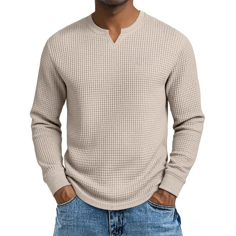 ✨ Timeless Comfort | Men's Textured Waffle-Knit V-Neck Shirt