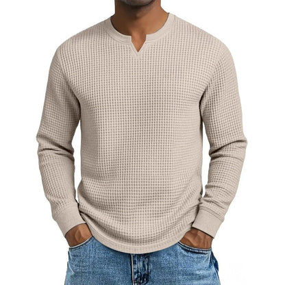 ✨ Timeless Comfort | Men's Textured Waffle-Knit V-Neck Shirt