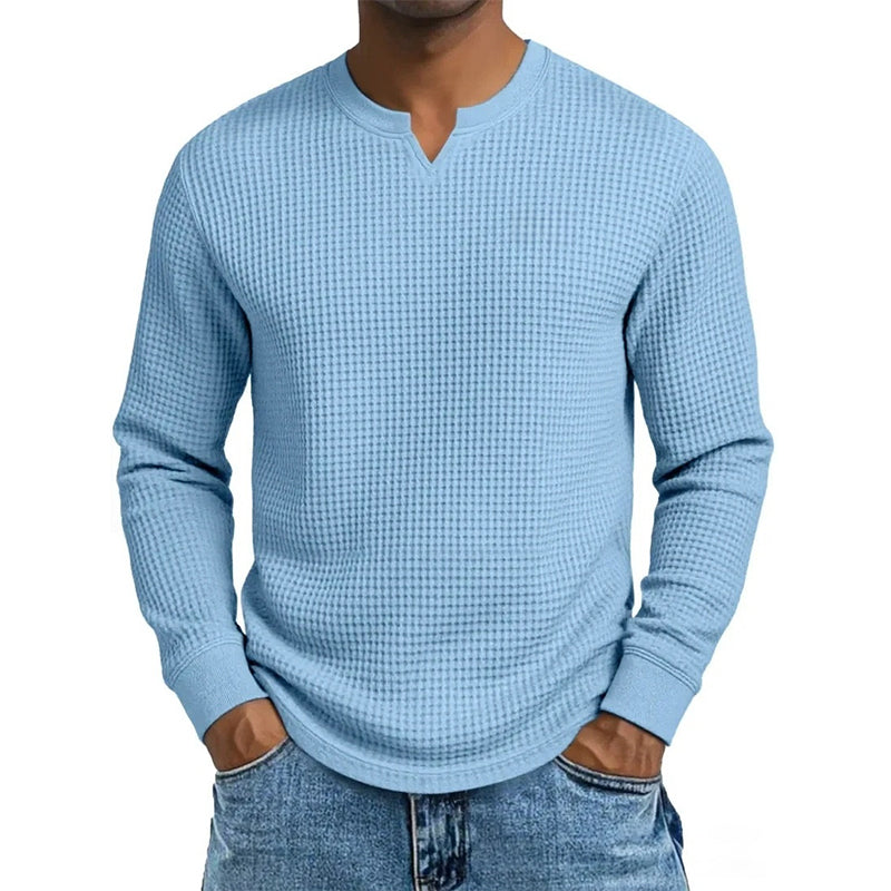 ✨ Timeless Comfort | Men's Textured Waffle-Knit V-Neck Shirt