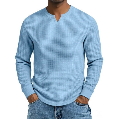 ✨ Timeless Comfort | Men's Textured Waffle-Knit V-Neck Shirt