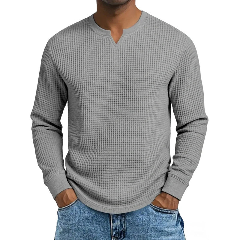 ✨ Timeless Comfort | Men's Textured Waffle-Knit V-Neck Shirt