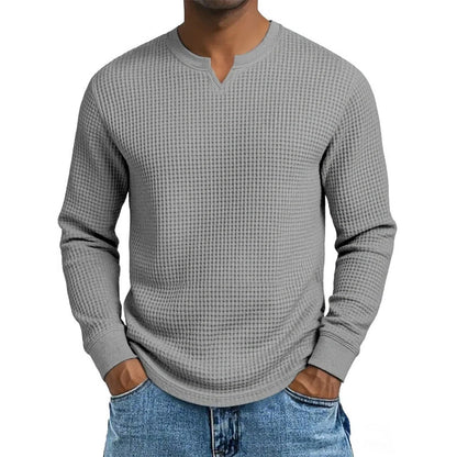 ✨ Timeless Comfort | Men's Textured Waffle-Knit V-Neck Shirt