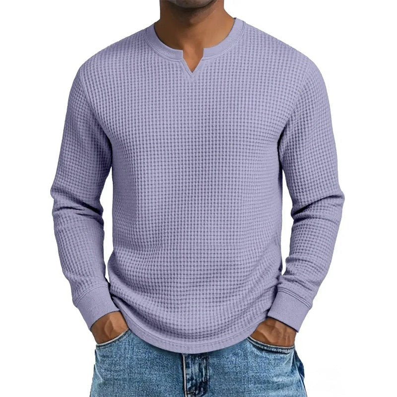 ✨ Timeless Comfort | Men's Textured Waffle-Knit V-Neck Shirt