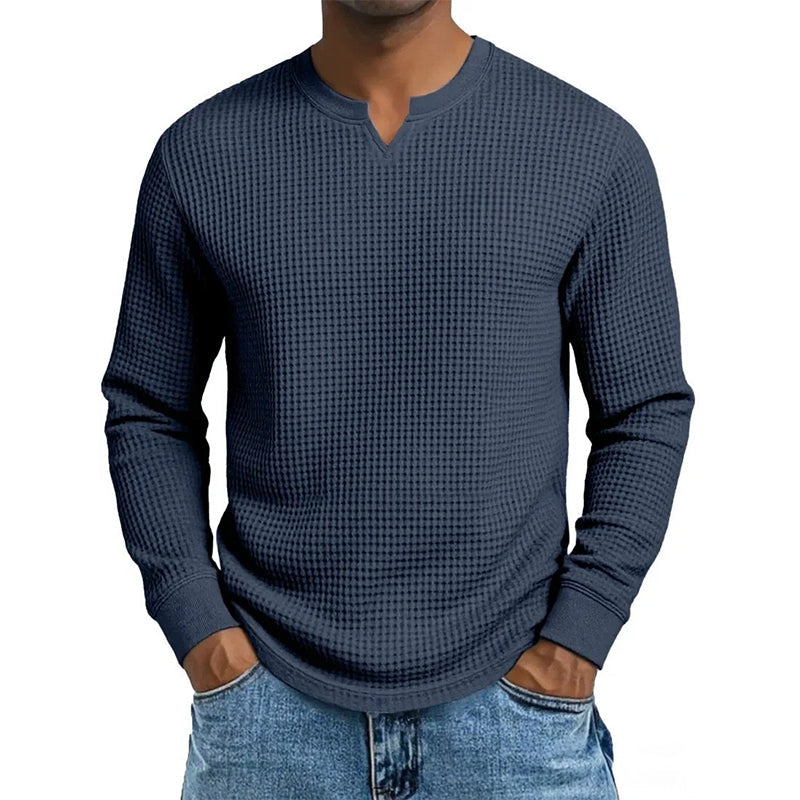 ✨ Timeless Comfort | Men's Textured Waffle-Knit V-Neck Shirt