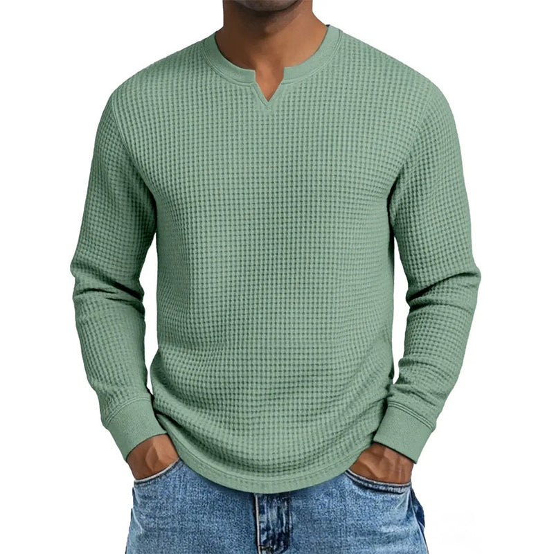 ✨ Timeless Comfort | Men's Textured Waffle-Knit V-Neck Shirt