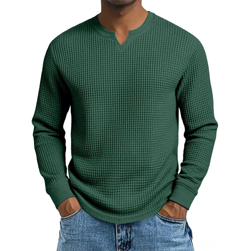 ✨ Timeless Comfort | Men's Textured Waffle-Knit V-Neck Shirt