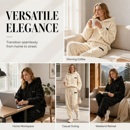 ☁️ Cozy Everyday Comfort | Women's Plush Textured Hoodie & Pants 2-Piece Set