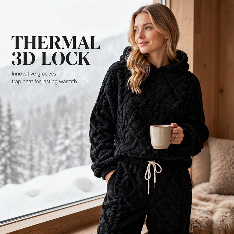 ☁️ Cozy Everyday Comfort | Women's Plush Textured Hoodie & Pants 2-Piece Set