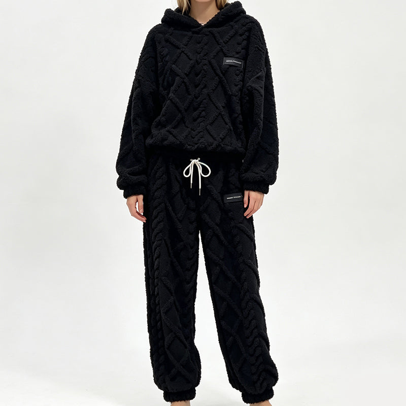 ☁️ Cozy Everyday Comfort | Women's Plush Textured Hoodie & Pants 2-Piece Set