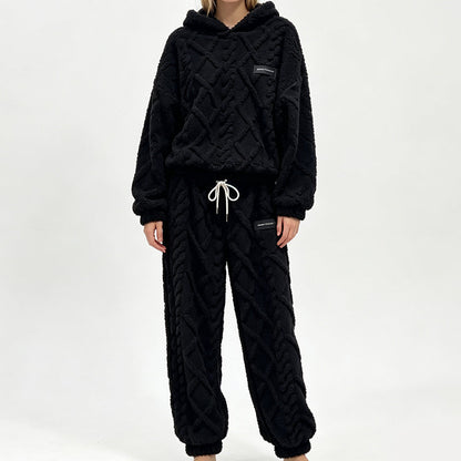 ☁️ Cozy Everyday Comfort | Women's Plush Textured Hoodie & Pants 2-Piece Set