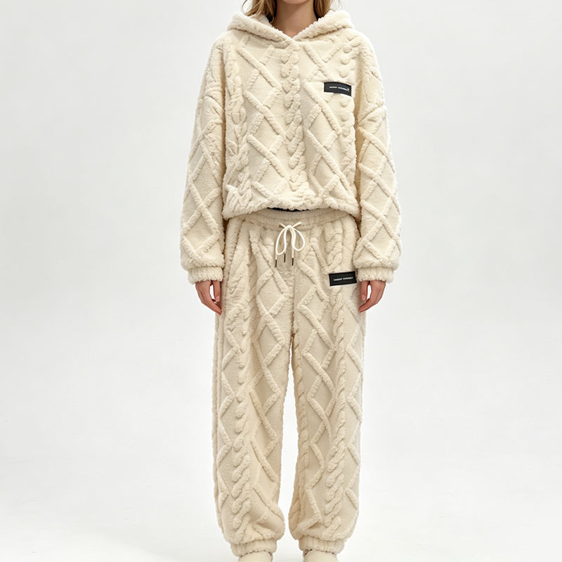 ☁️ Cozy Everyday Comfort | Women's Plush Textured Hoodie & Pants 2-Piece Set