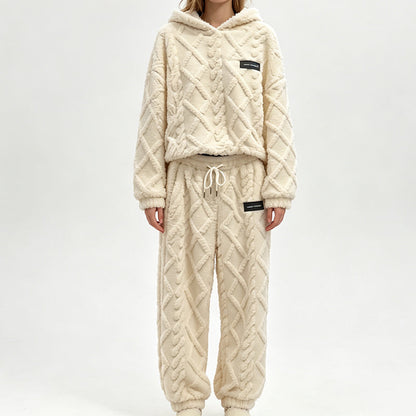 ☁️ Cozy Everyday Comfort | Women's Plush Textured Hoodie & Pants 2-Piece Set