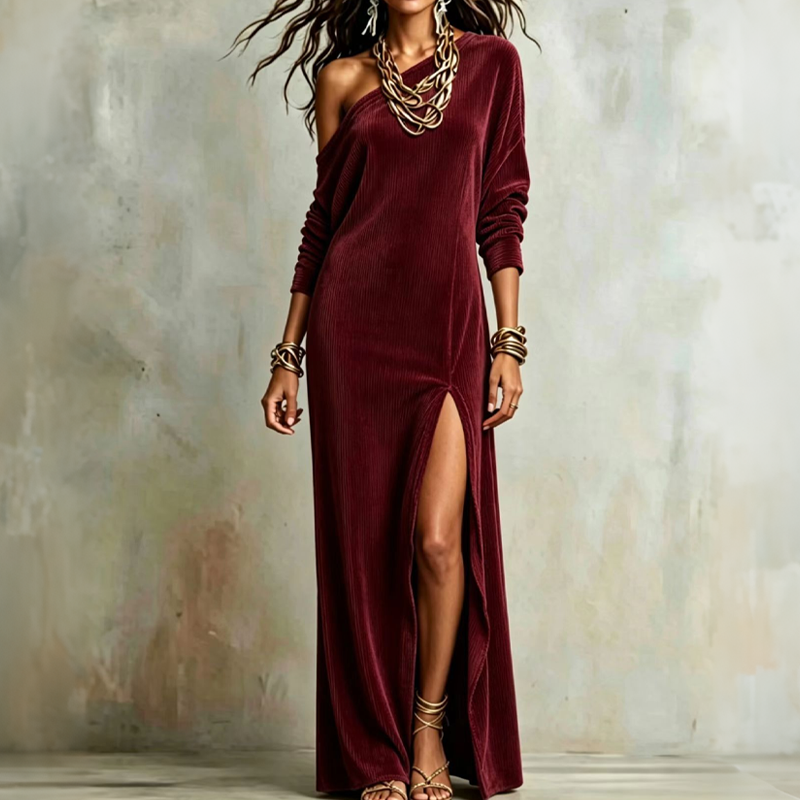 ✨ Effortless Elegance | Women's Flattering Off-Shoulder Side-Slit Maxi Dress