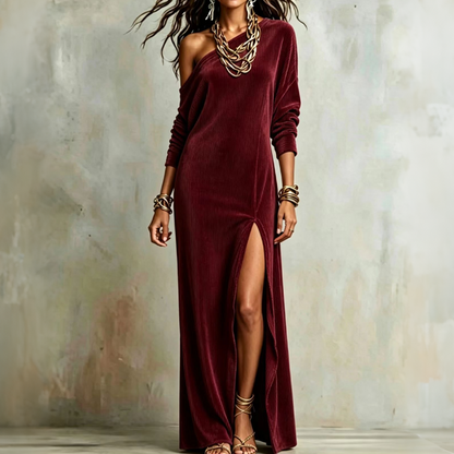 ✨ Effortless Elegance | Women's Flattering Off-Shoulder Side-Slit Maxi Dress