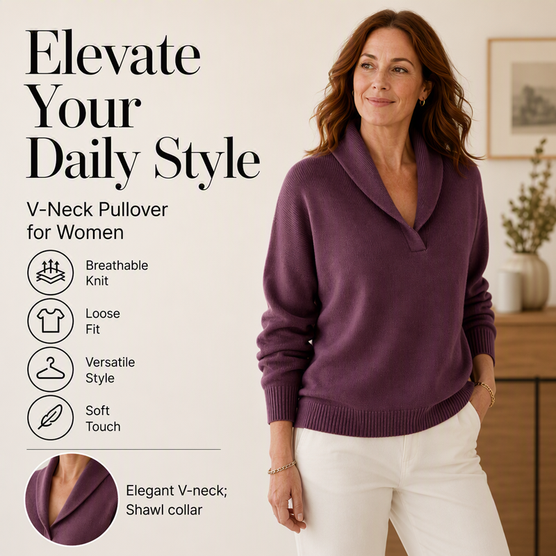 ☁️ All-Day Comfort | Women's Cozy Shawl-Collar Pullover Sweater