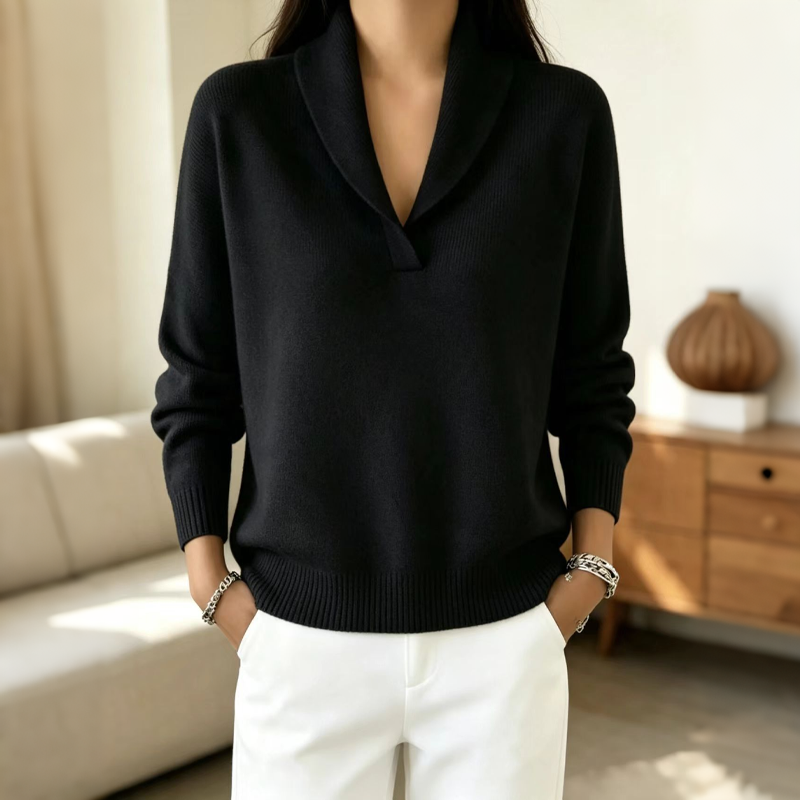 ☁️ All-Day Comfort | Women's Cozy Shawl-Collar Pullover Sweater
